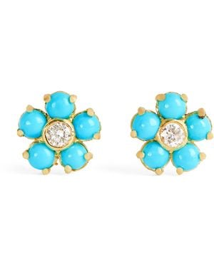 Jennifer Meyer Diamond And Flower Stud Earrings - Blue