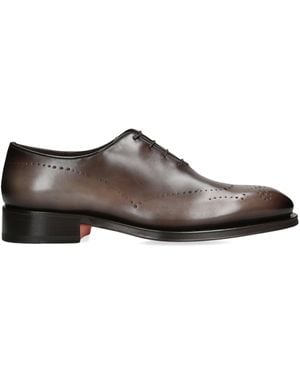Santoni Leather Patina Wholecut Oxford Shoes - Brown