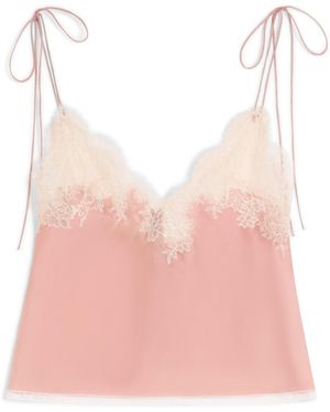 Valentino Silk Lace-Trim Tank Top - Pink