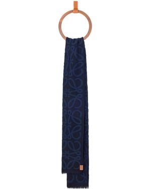 Loewe Cotton-Wool-Silk Anagram Appliqué Scarf - Blue