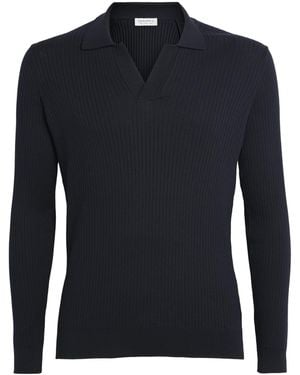 Sunspel Silk-Cotton Long-Sleeve Polo Shirt - Blue