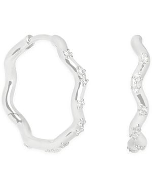 Astrid & Miyu Rhodium-Plated And Cubic Zirconia Ripple Hoop Earrings - White