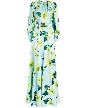 Andrew Gn Floral Belted Gown - Green