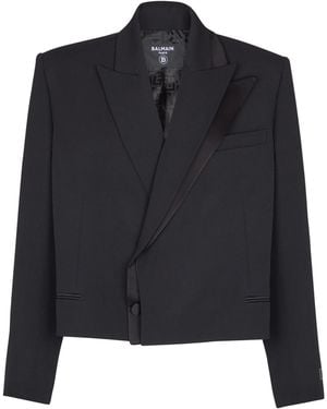 Balmain Cropped Wool Blazer - Black