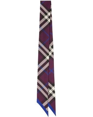Burberry Silk Skinny Check Scarf - Purple