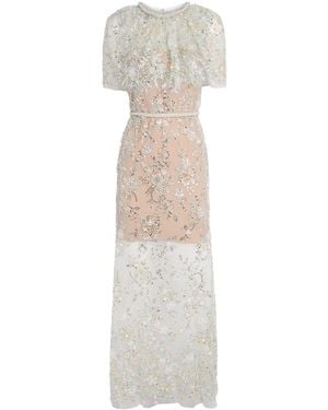 Self-Portrait Crystal-Embellished Cape Maxi Dress - White