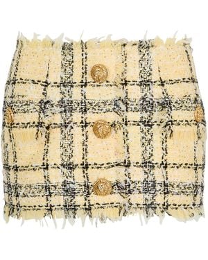 Balmain Tweed Sequinned Check Mini Skirt - Metallic