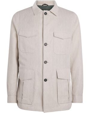 N.Peal Cashmere Linen-Cotton Herringbone Safari Jacket - White
