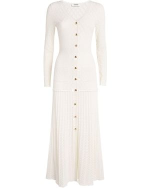 Sandro Knit V-Neck Midi Dress - White