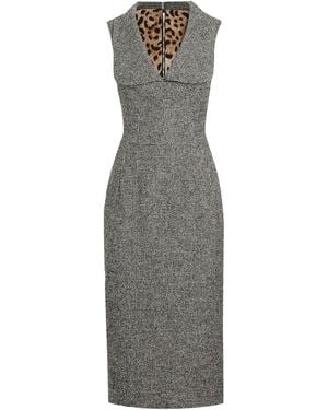 Dolce & Gabbana Wool Houndstooth Midi Dress - Gray