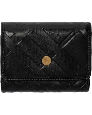 Burberry Small Leather Embossed Check Wallet - Black