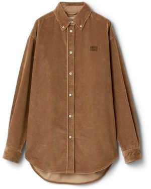 Miu Miu Corduroy Suede-Trim Shirt - Brown