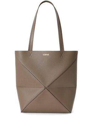 Loewe Medium Leather Puzzle Fold Tote Bag - Brown