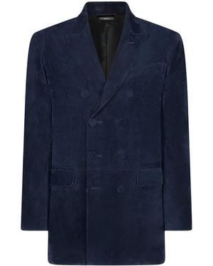 Tom Ford Suede Double-Breasted Blazer - Blue