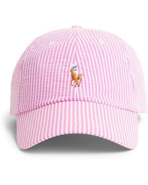 Polo Ralph Lauren Seersucker Stripe Polo Pony Cap - Pink