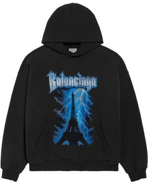 Balenciaga Cotton Paris Thunderstorm Hoodie - Black