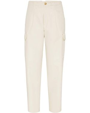 Brunello Cucinelli Cotton-Wool Leisure Fit Cargo Trousers - White