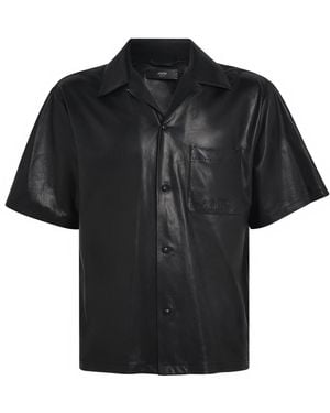 Amiri Short-Sleeve Logo Leather Shirt - Black