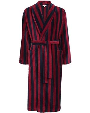 Derek Rose Terry Stripe Aston Bathrobe - Red