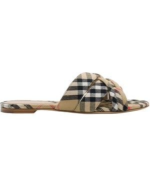 Burberry Linen Check Cabana Slides - Natural