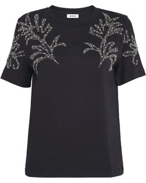 Sandro Cotton Bead-Embellished T-Shirt - Black