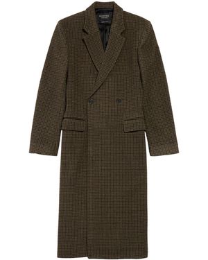 Balenciaga Melton Wool Check Overcoat - Green