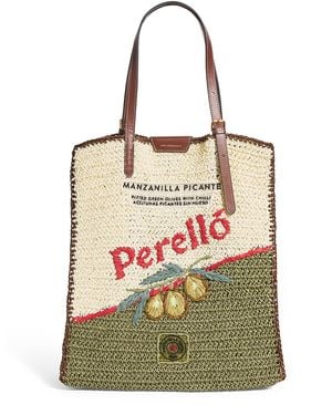 Anya Hindmarch Large Leather-Raffia Olives Tote Bag - Multicolour