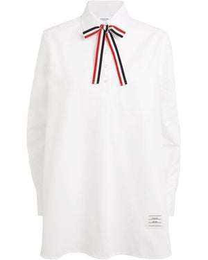 Thom Browne 4-Bar Stripe Bow-Tie Shirt - White