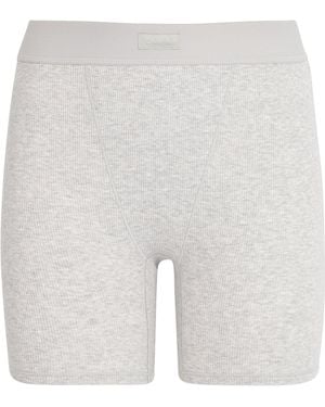 Skims Stretch-Cotton Ribbed Boxer Shorts - Grey