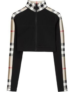 Burberry Stretch-Jersey Check Zip-Up Crop Top - Black