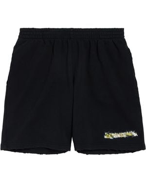 Balenciaga Cotton Messy Spray Logo Shorts - Black