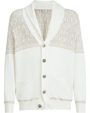Brunello Cucinelli Jacquard Shawl-Collar Cardigan - White