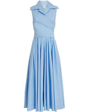Patou Organic Cotton Draped Sleeveless Midi Dress - Blue