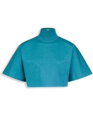Alaïa Cotton Cropped T-Shirt - Blue