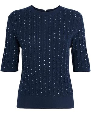 Maje Cotton-Blend Rhinestone Jumper - Blue