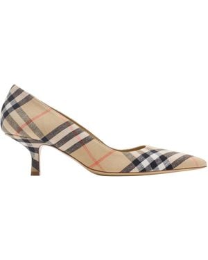 Burberry Linen Check Dame Court Shoes 55 - Metallic