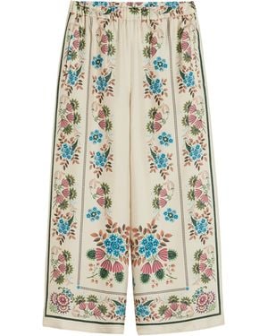 Weekend by Maxmara Silk Floral Trousers - White