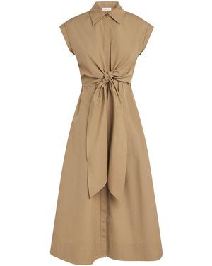 Lafayette 148 New York Cotton Tie-Front Midi Shirt Dress - Natural