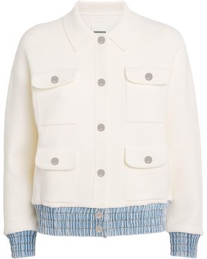 Sandro Bouclé Denim-Trim Cardigan - White