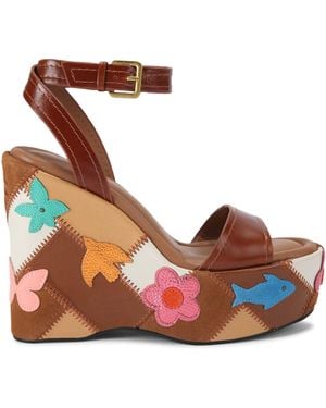Kurt Geiger Leather Patchwork Platform Sandals 130 - Brown
