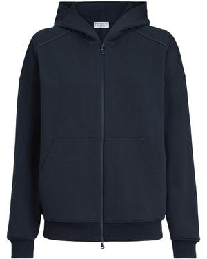 Brunello Cucinelli Stretch-Cotton Zip-Up Hoodie - Blue