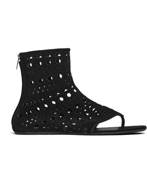 Alaïa Suede Vienne Thong High-Top Sandals - Black