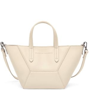 Brunello Cucinelli Mini Calfskin Bc Duo Tote Bag - Natural