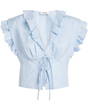 Sandro Cotton Crystal Crop Top - Blue