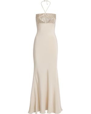Roland Mouret Silk Embellished Halterneck Maxi Dress - White