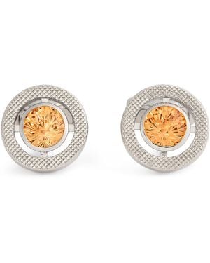 Tateossian Cubic Zirconia And Rhodium-Plated Circular Cufflinks - Metallic