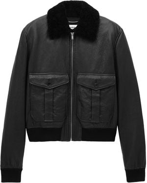 Saint Laurent Shearling-Collar Leather Jacket - Black