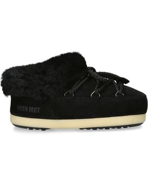 Moon Boot Suede Shearling-Trim Evx Mules - Black