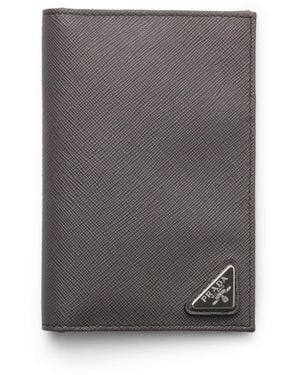 Prada Saffiano Leather Logo Passport Holder - Grey