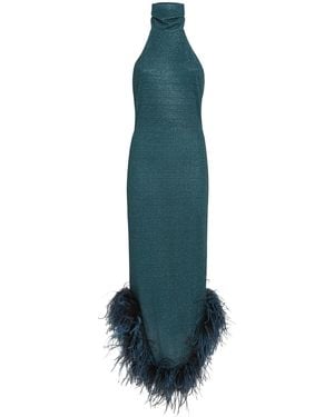 Oséree Halterneck Lumière Plumage Maxi Dress - Blue